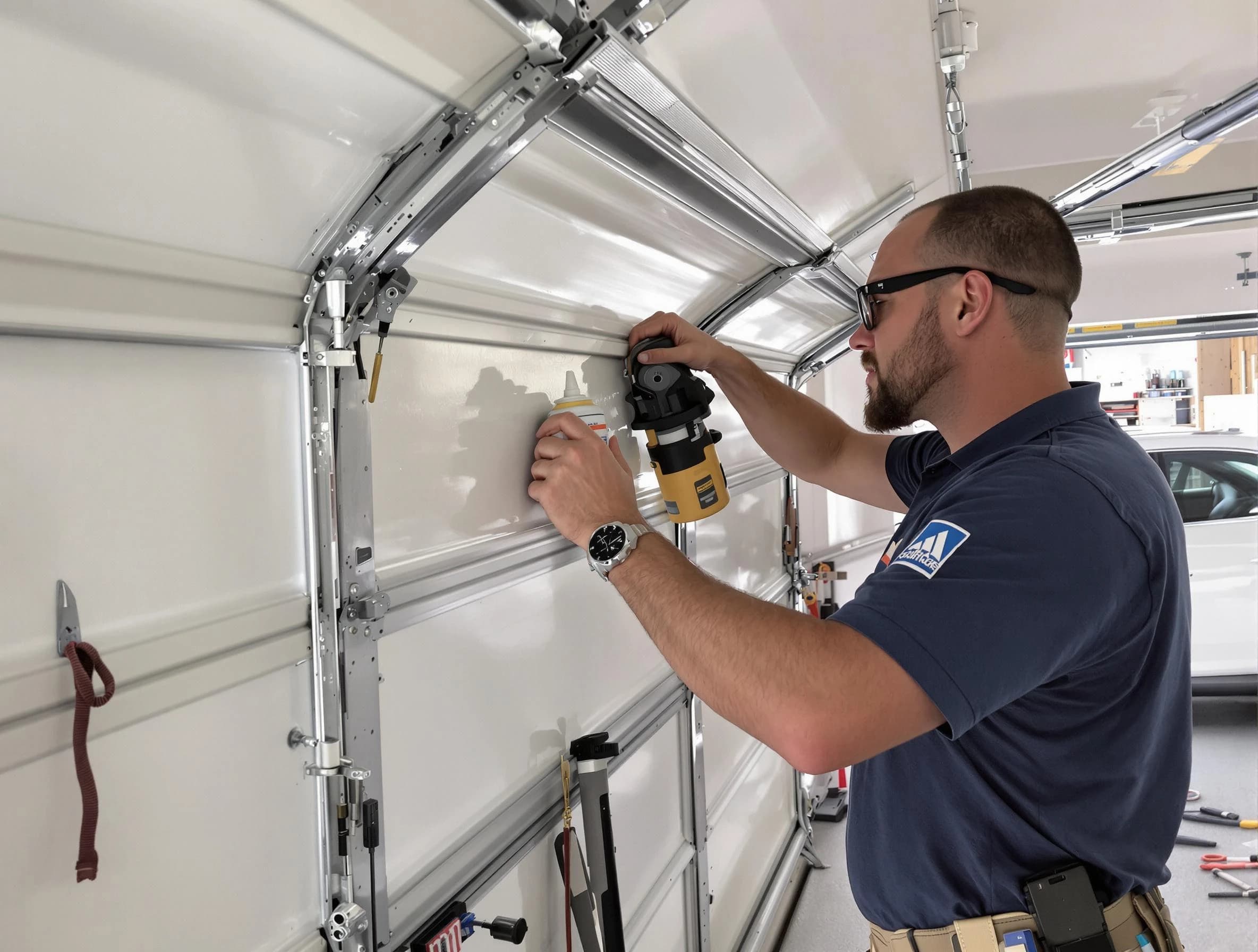 Summit Garage Door Repair technician performing comprehensive noise reduction service in Summit
