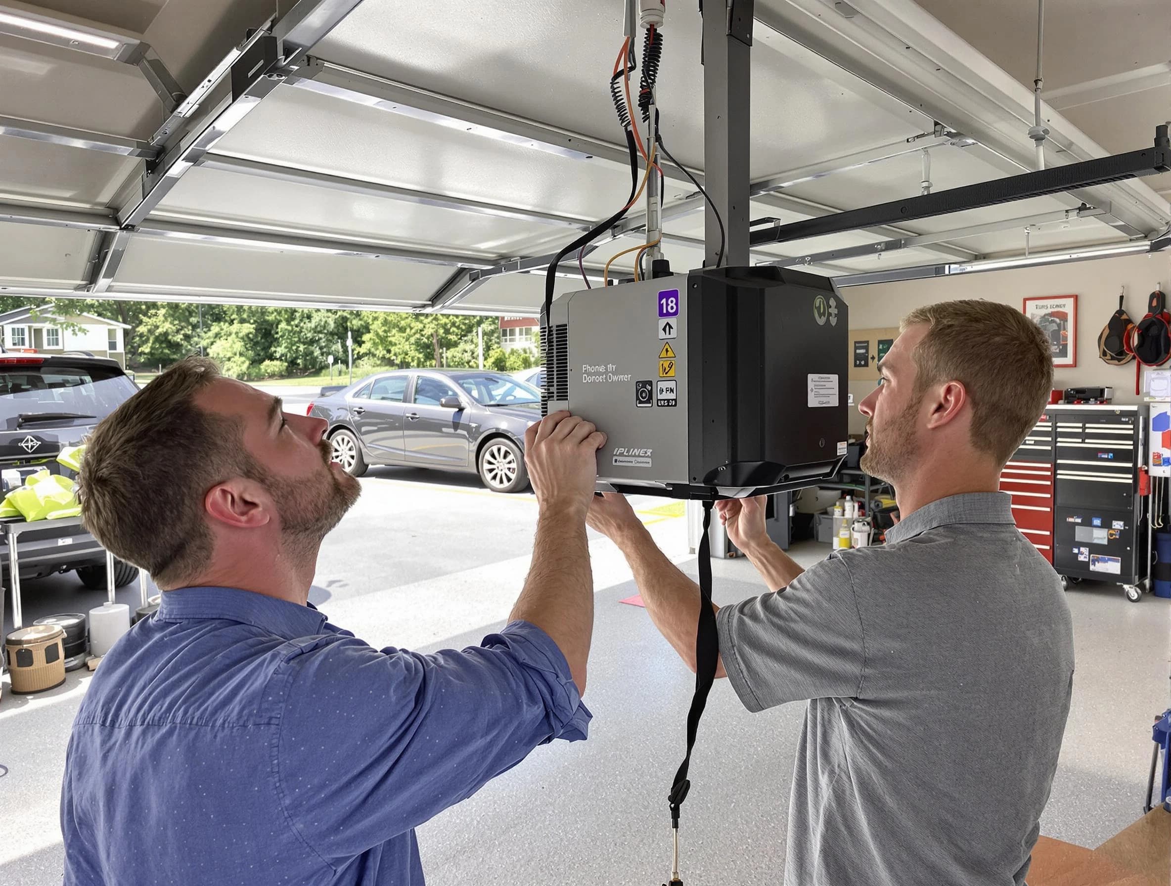 Summit Garage Door Repair technician installing garage door opener in Summit