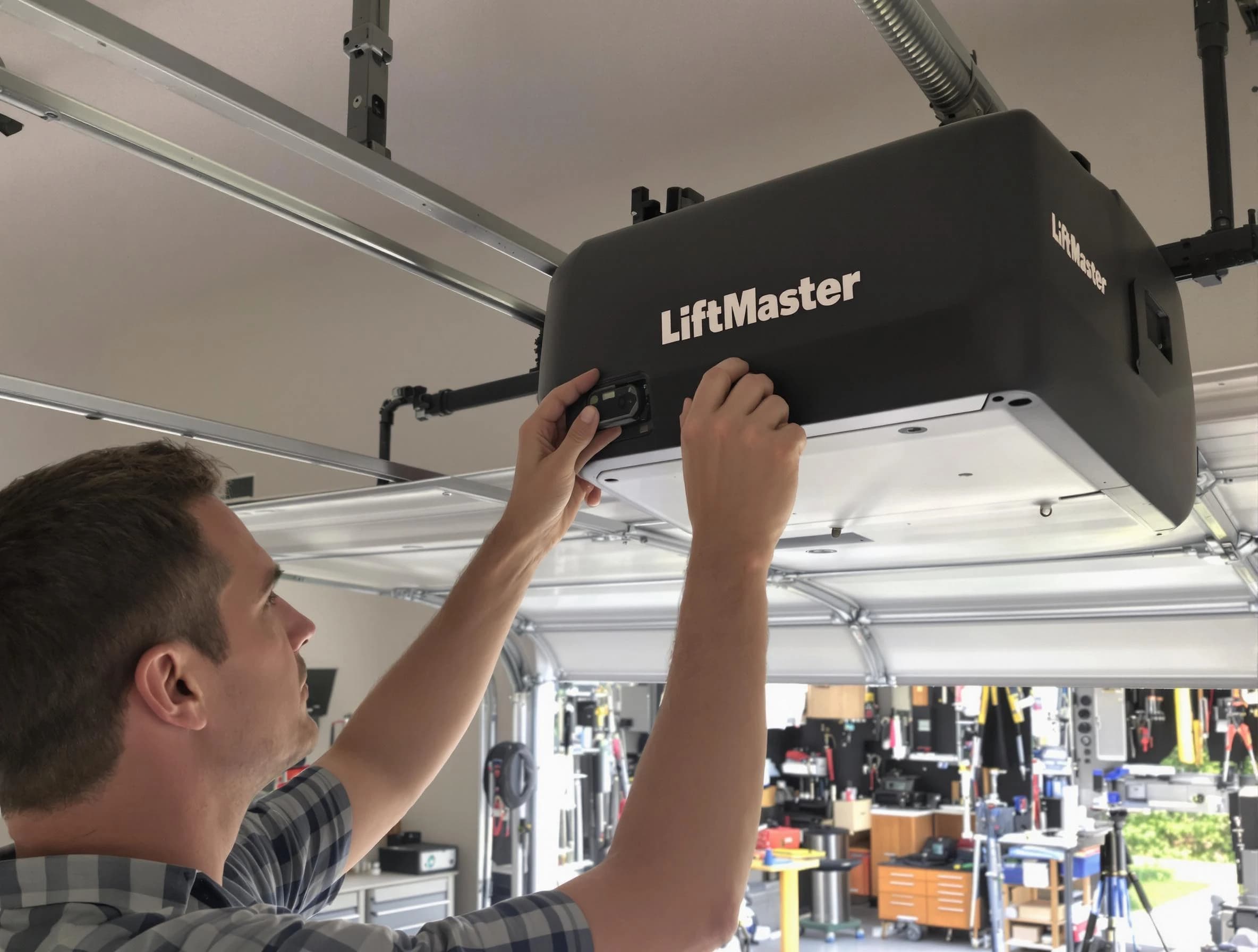 Summit Garage Door Repair technician repairing garage door opener in Summit
