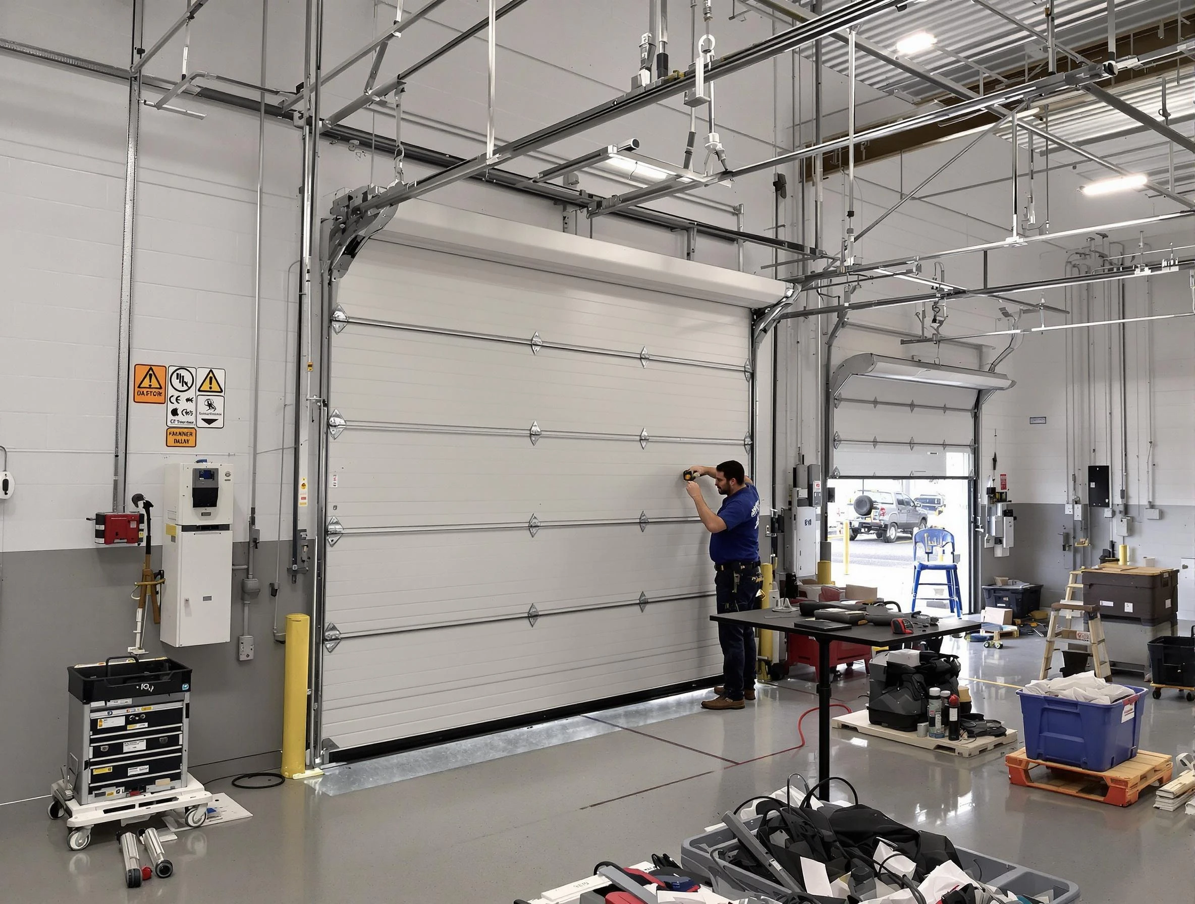 Commercial garage door repair being performed by Summit Garage Door Repair expert in Summit