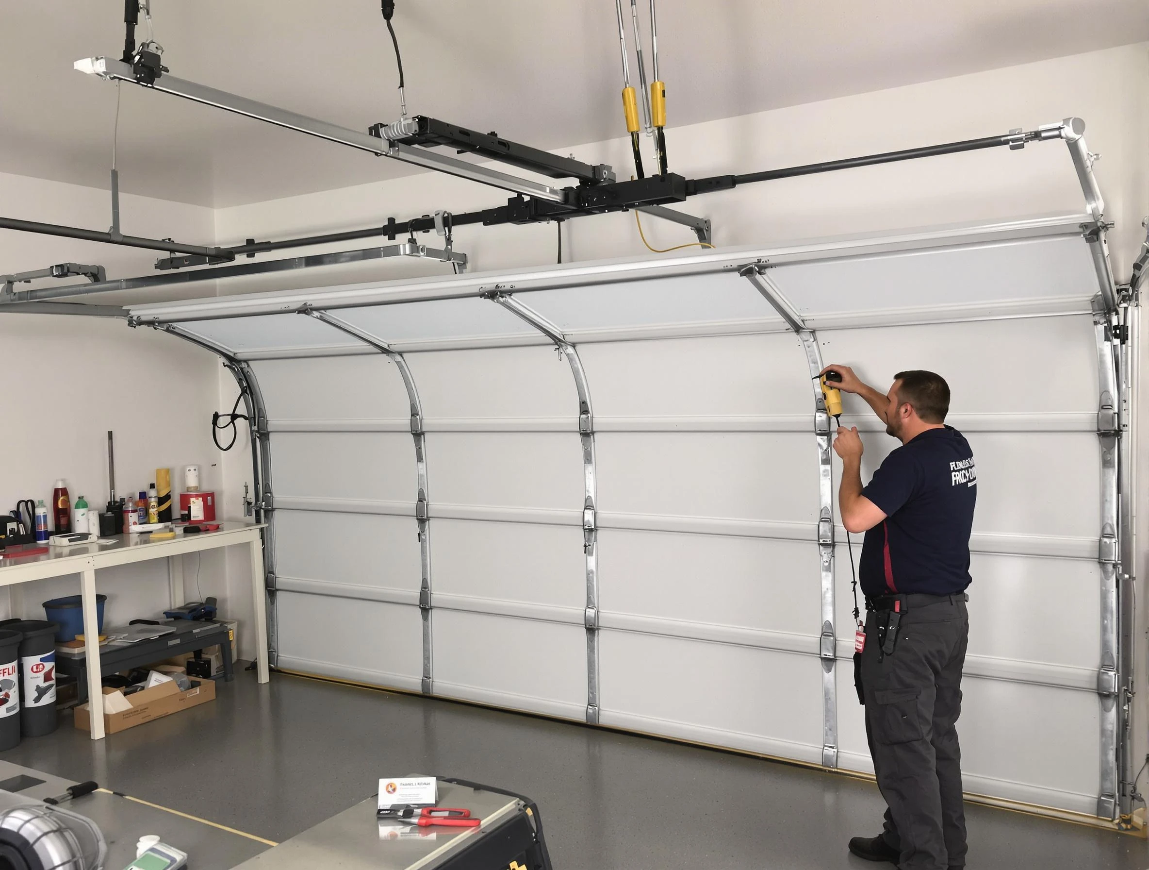 Summit Garage Door Repair certified technician performing overhead door system repair in Summit