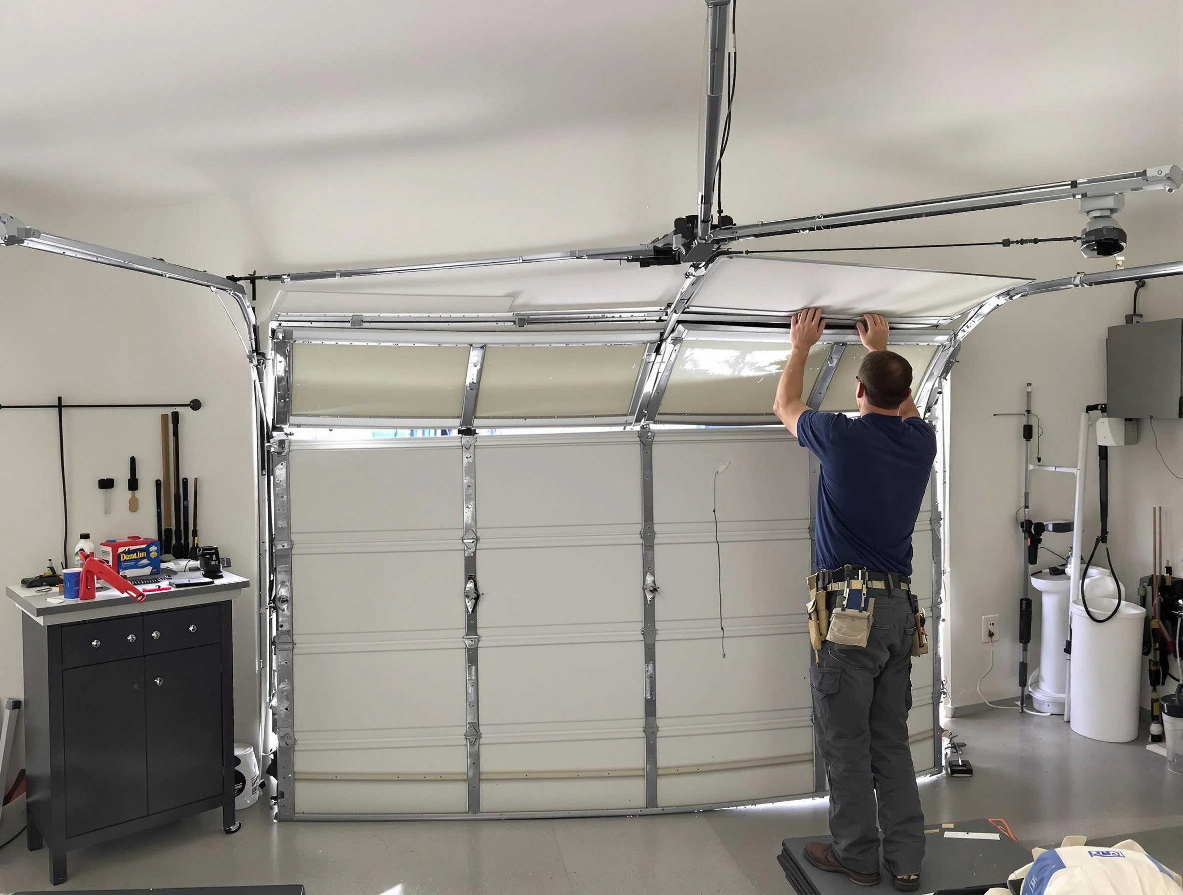 Summit Garage Door Repair specialist performing precise section replacement on Summit garage door