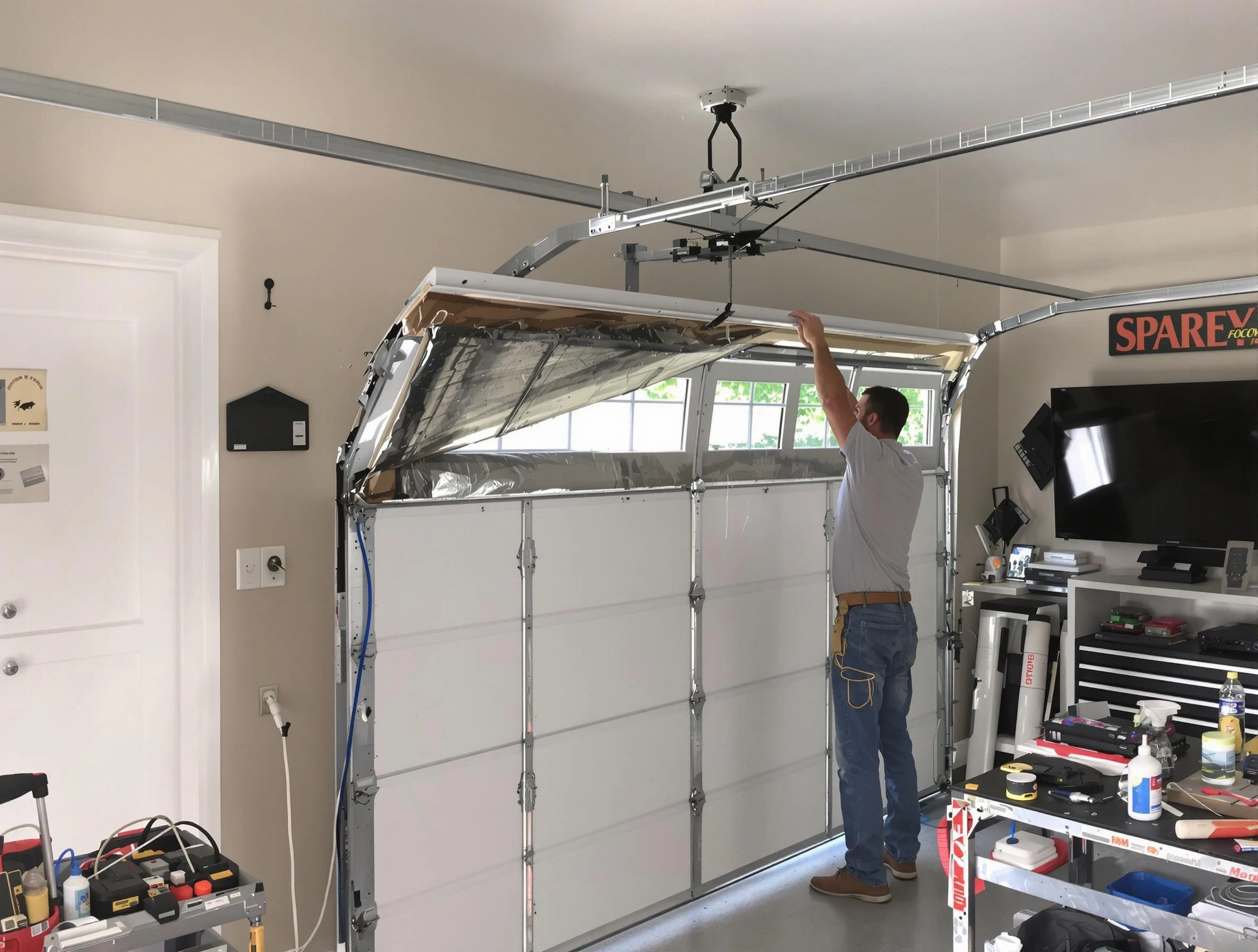 Garage door section replacement by Summit Garage Door Repair in Summit
